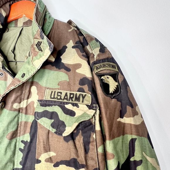 Vintage US Army Airborne 80s Cold Weather Field Camo Coat Jacket Medium Long - Picture 8 of 16